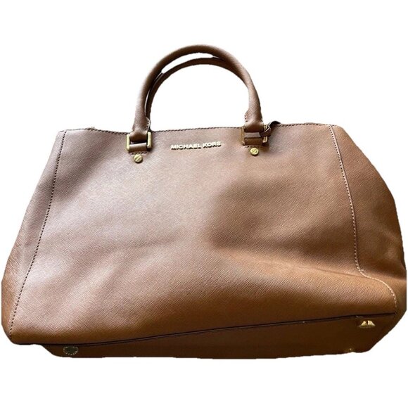 Vintage Michael Kors Women’s  Handbag Bag Brown Gold Saffiano Leather Tote - Picture 1 of 16